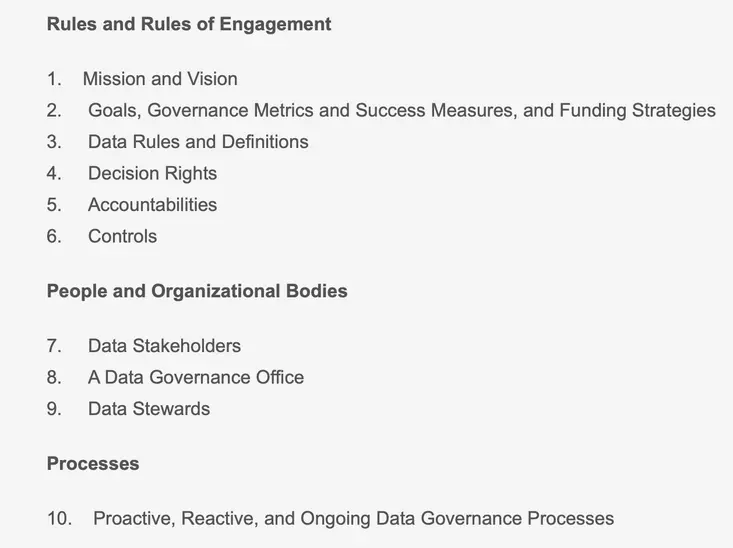 The ten components of the DGI data governance framework