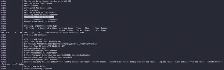 Screenshot of code during Atlas start-up