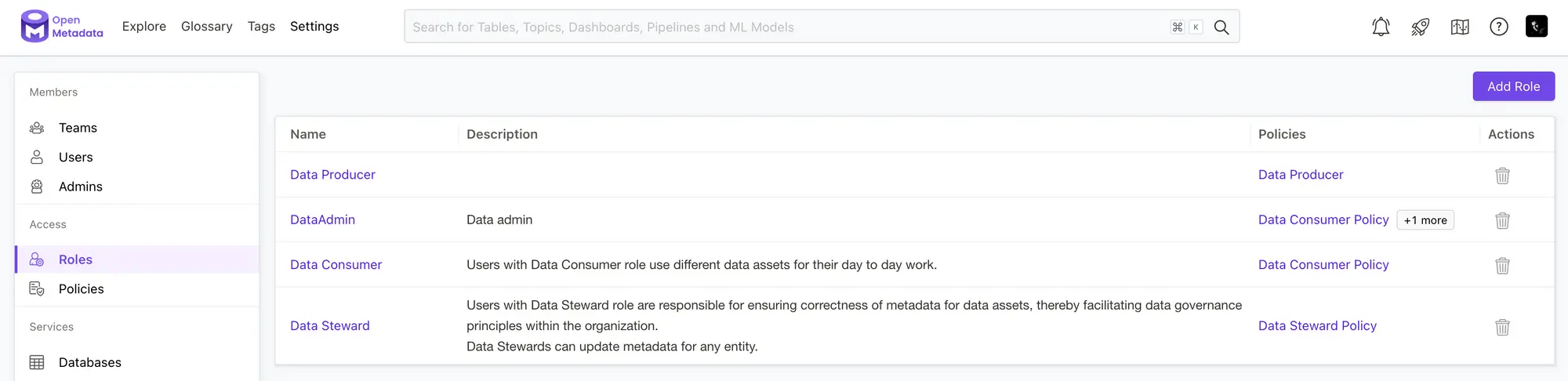 OpenMetadata supports role-based access controls(RBAC)