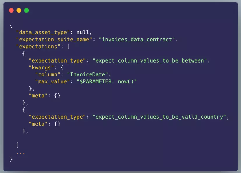 An example of a value integrity check in GreatExpectations which includes a predefined semantic check