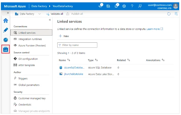 Azure Data Factory management hub