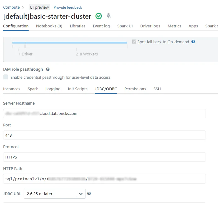 Configuring the JDBC driver for Databricks