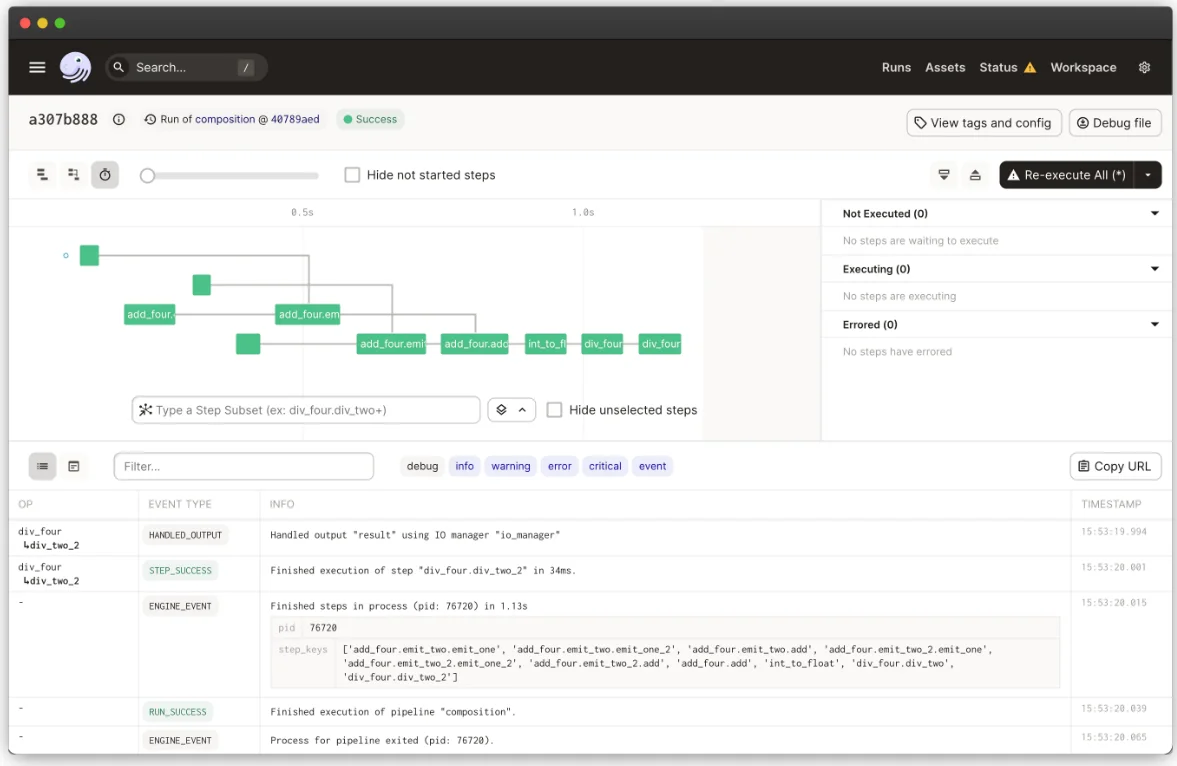 Dagster’s UI focuses on user-friendliness and UX quality