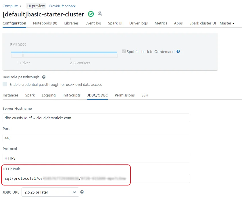 HTTP path setting for the Databricks cluster