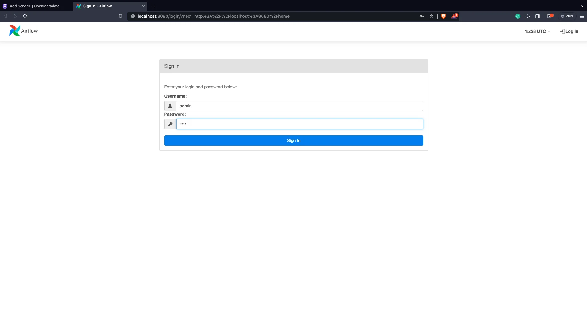 Login page in Airflow