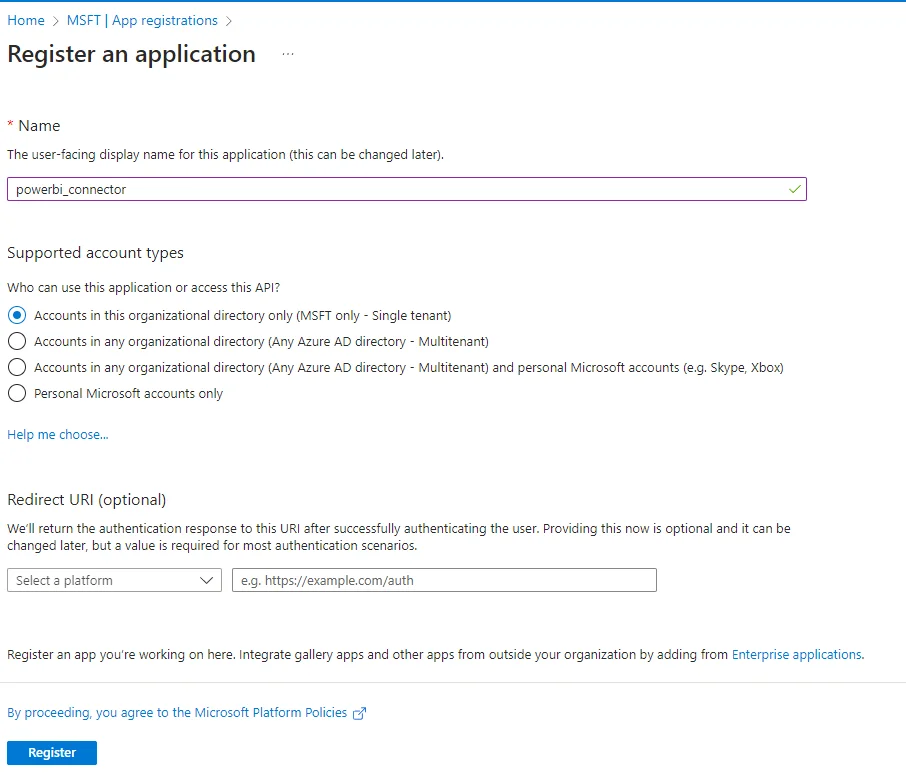 Registering an application in Azure