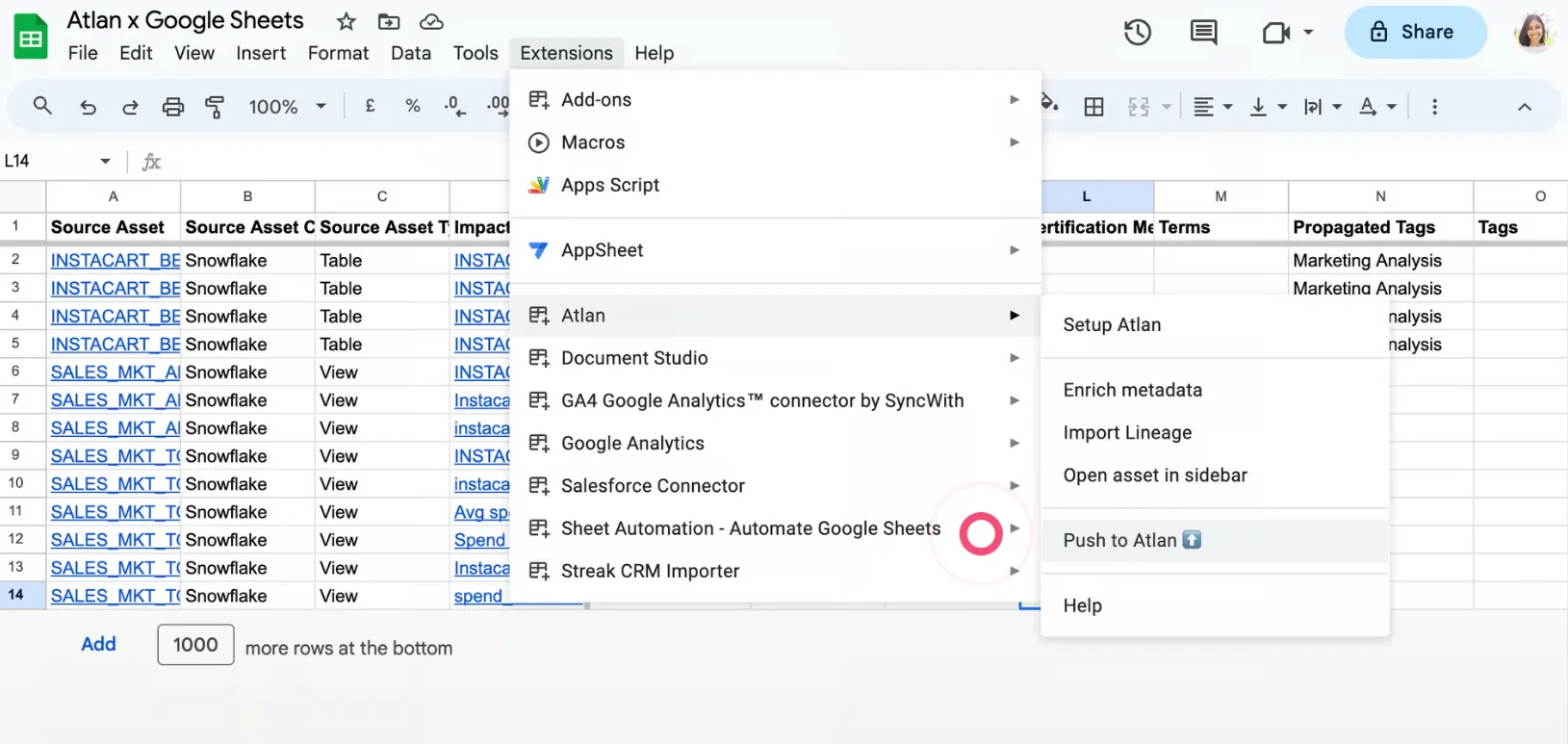 Syncing data assets in a Google sheet with the data catalog