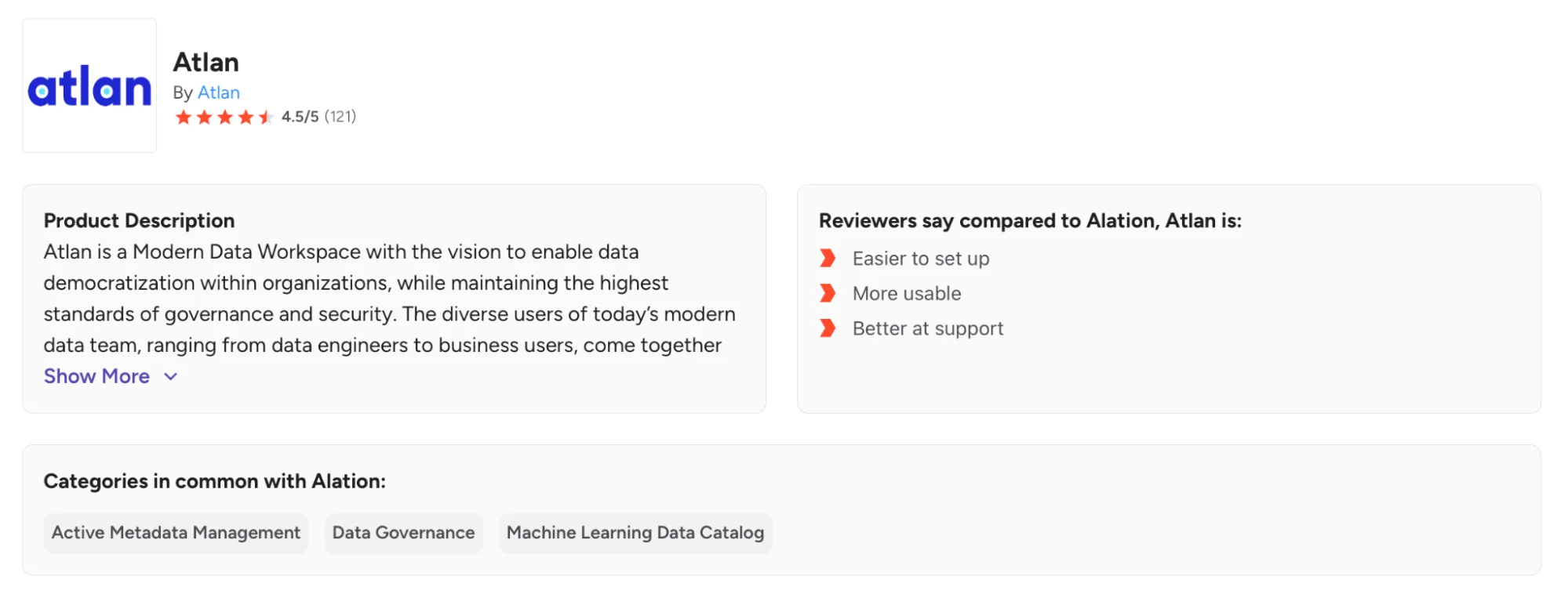 Atlan is of the top Alation alternatives recently reviewed by the G2 community Atlan is of the top Alation alternatives recently reviewed by the G2 community