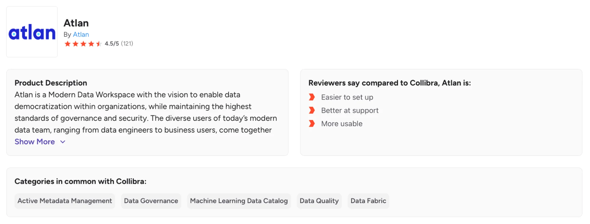 Atlan is of the top Collibra alternatives recently reviewed by the G2 community