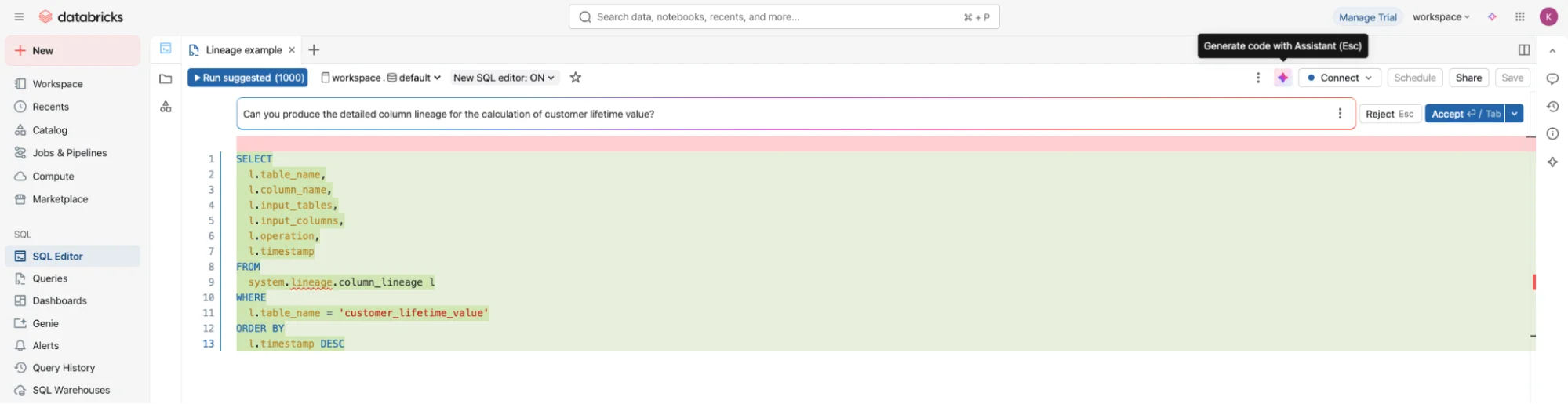 Can you produce the detailed column lineage for the calculation of customer lifetime value