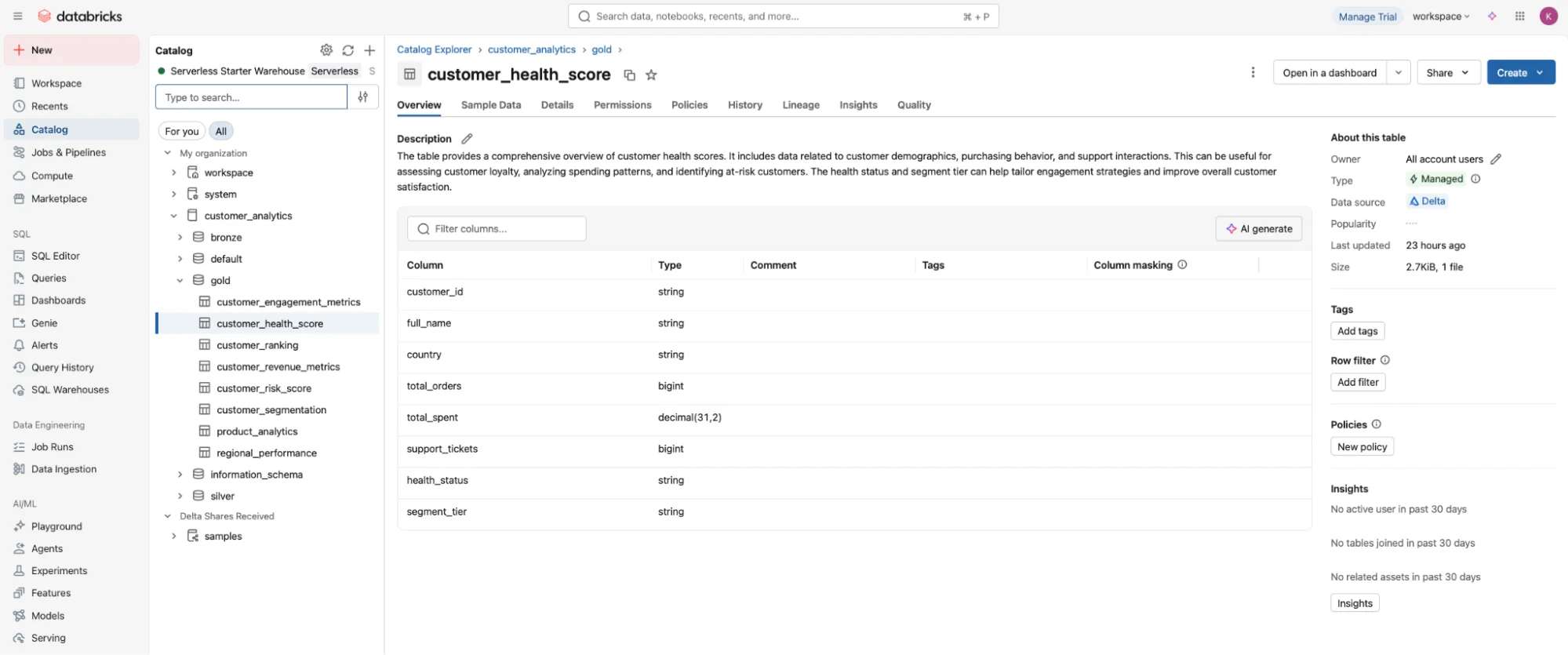 Choose an asset from the `customer_health_score` table