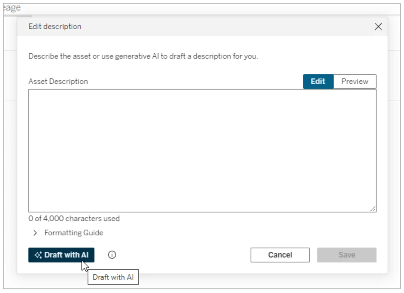 Creating Tableau data source description using AI