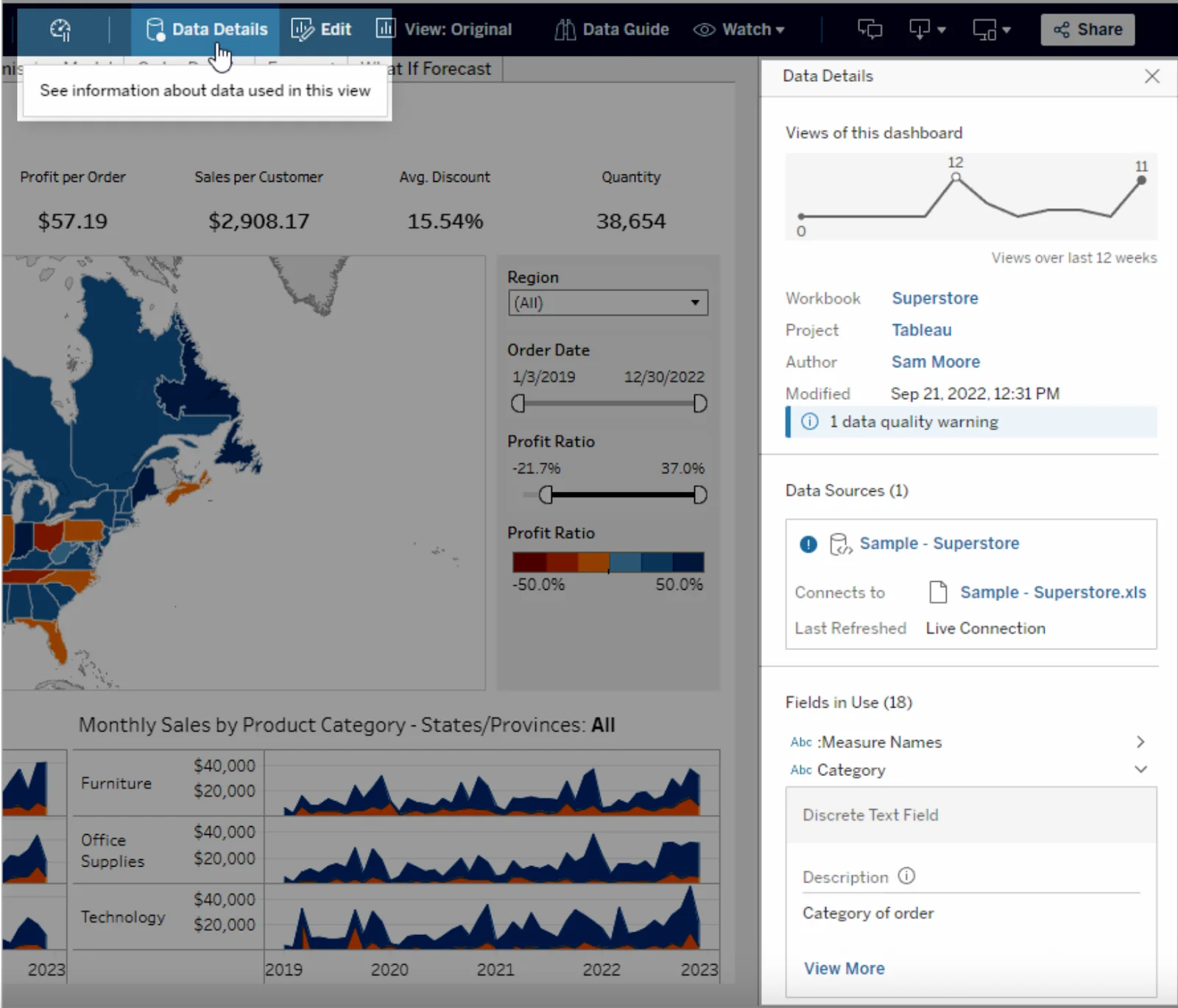 Data Details pane for context