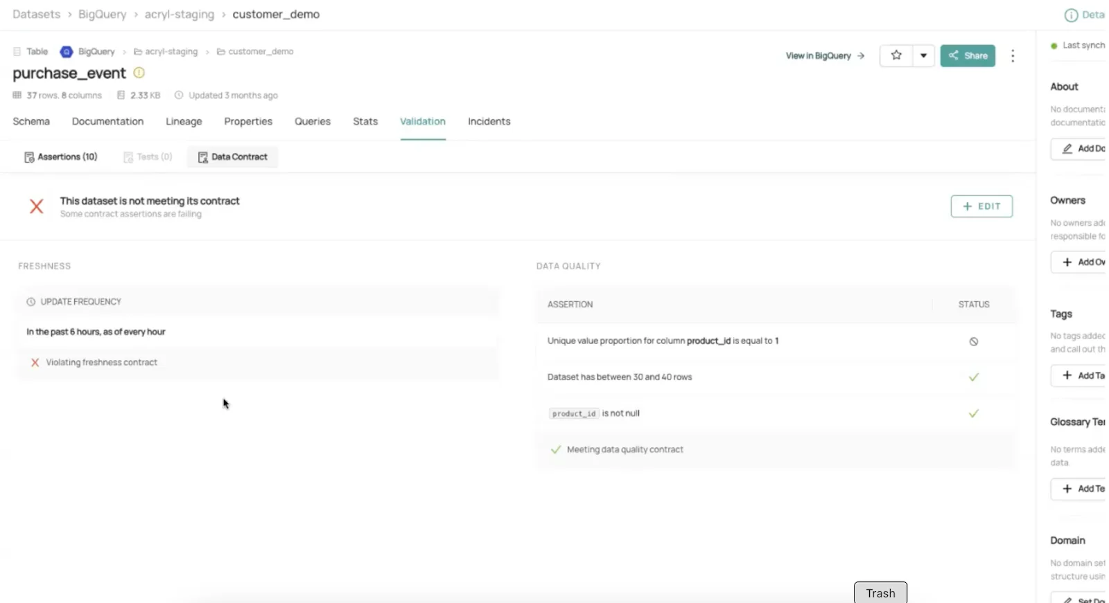 DataHub data contracts UI