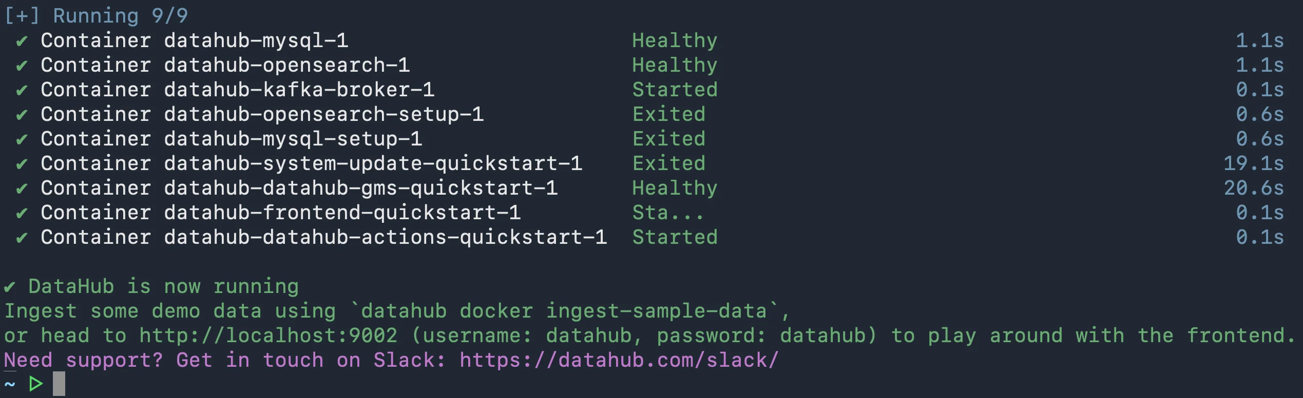 DataHub quickstart installation completed