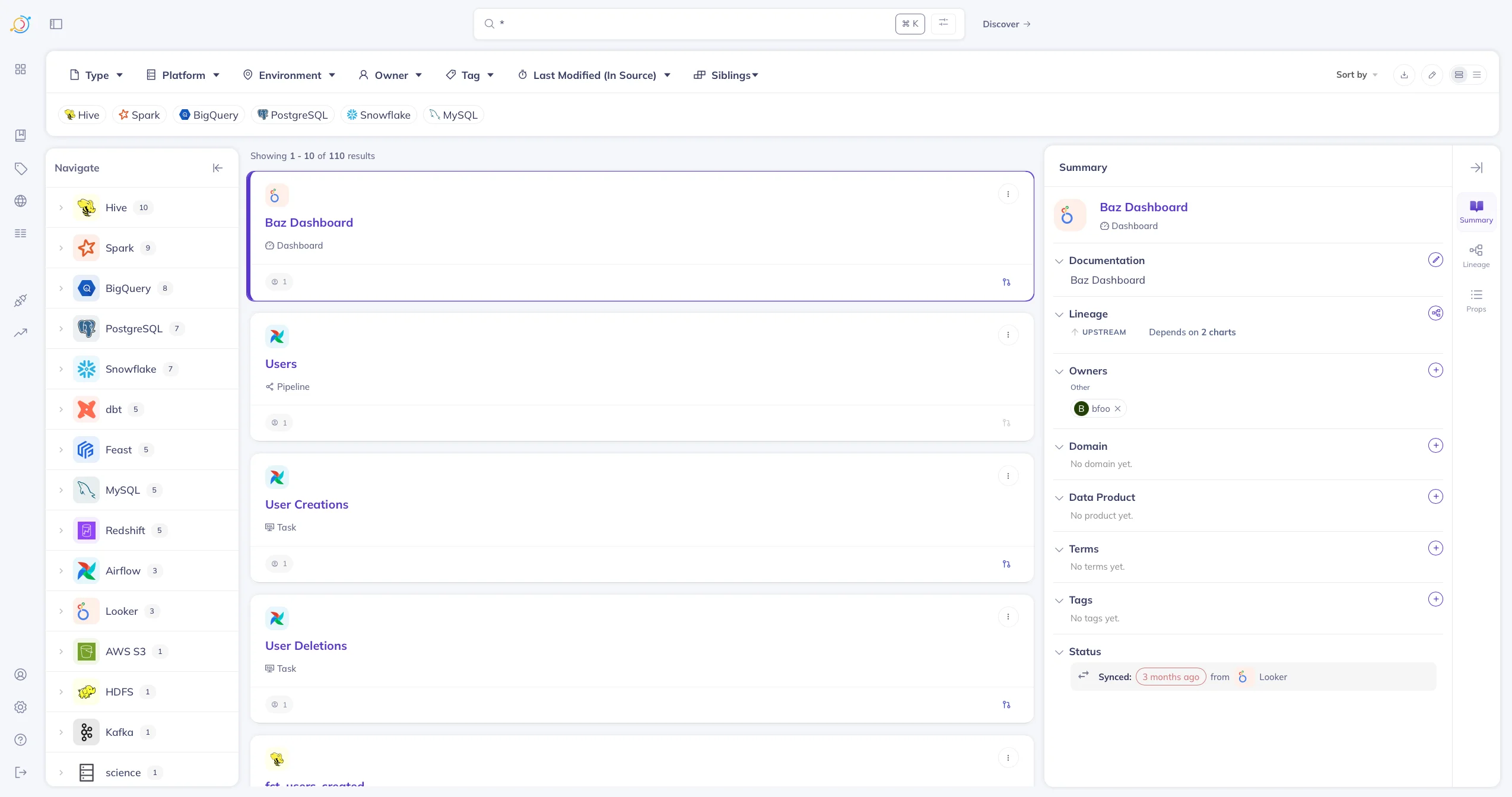 Discovering data assets in DataHub