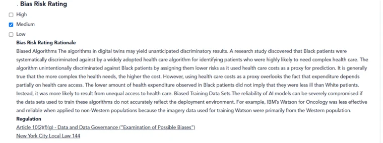 Documenting bias risk rating using Atlan