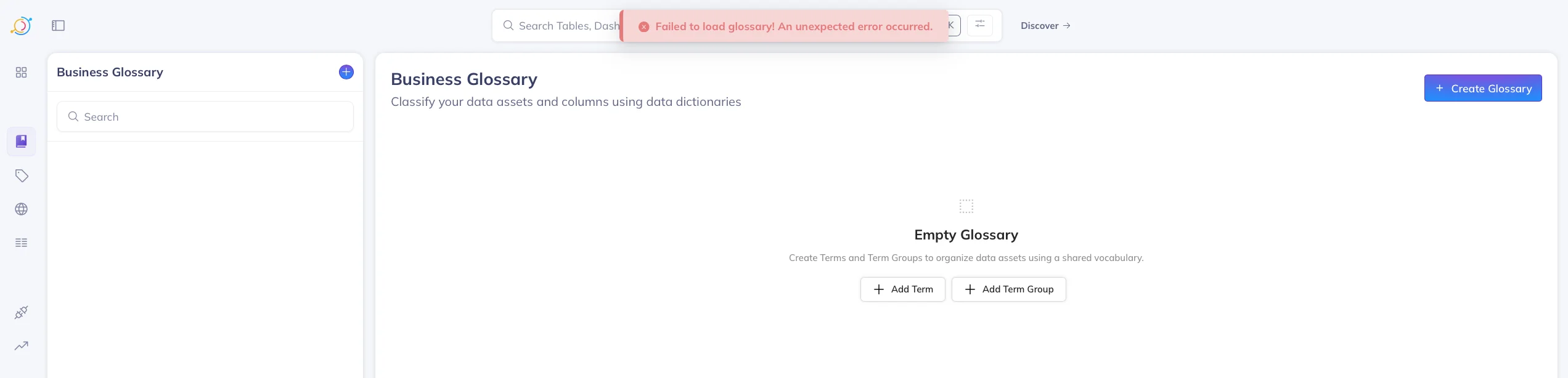 Error messages in DataHub