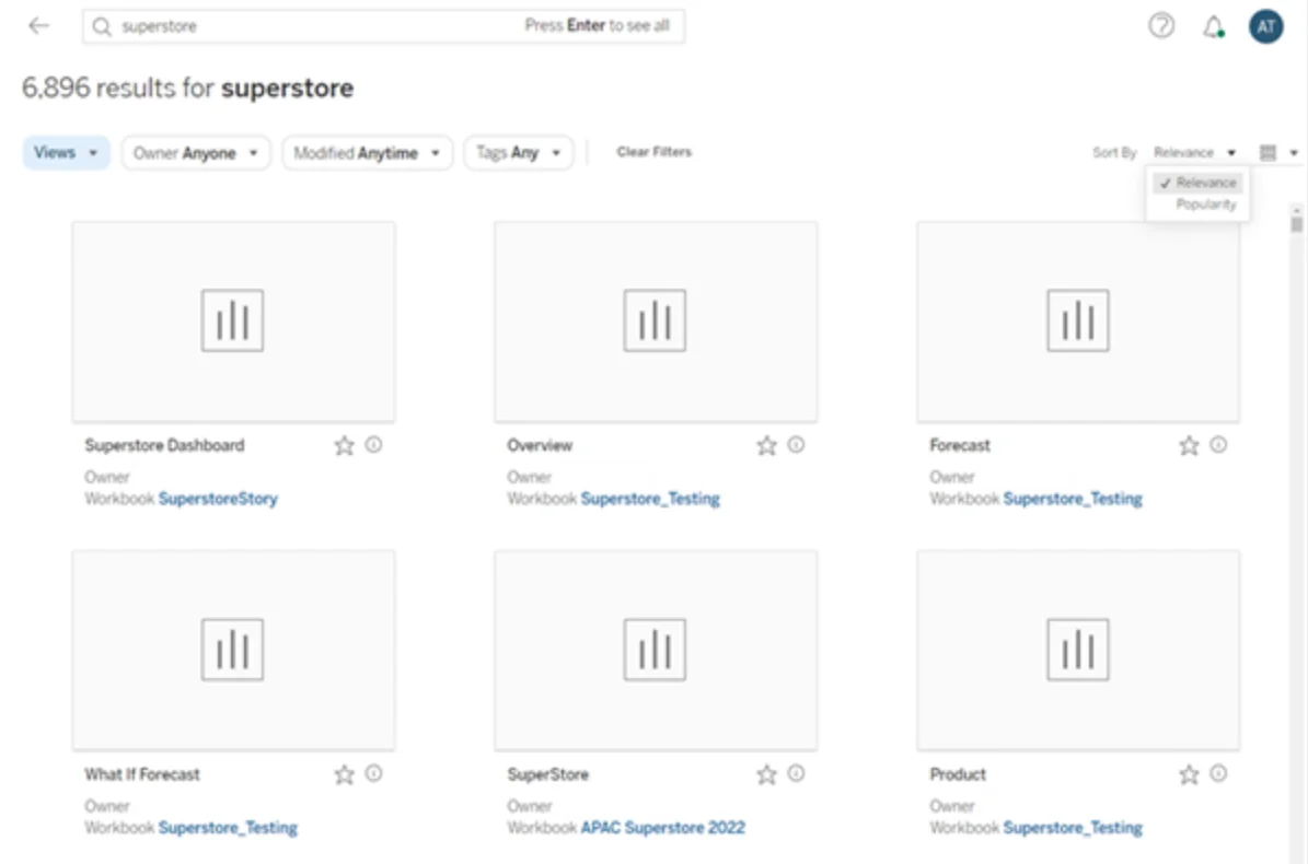 Expanded search in Tableau