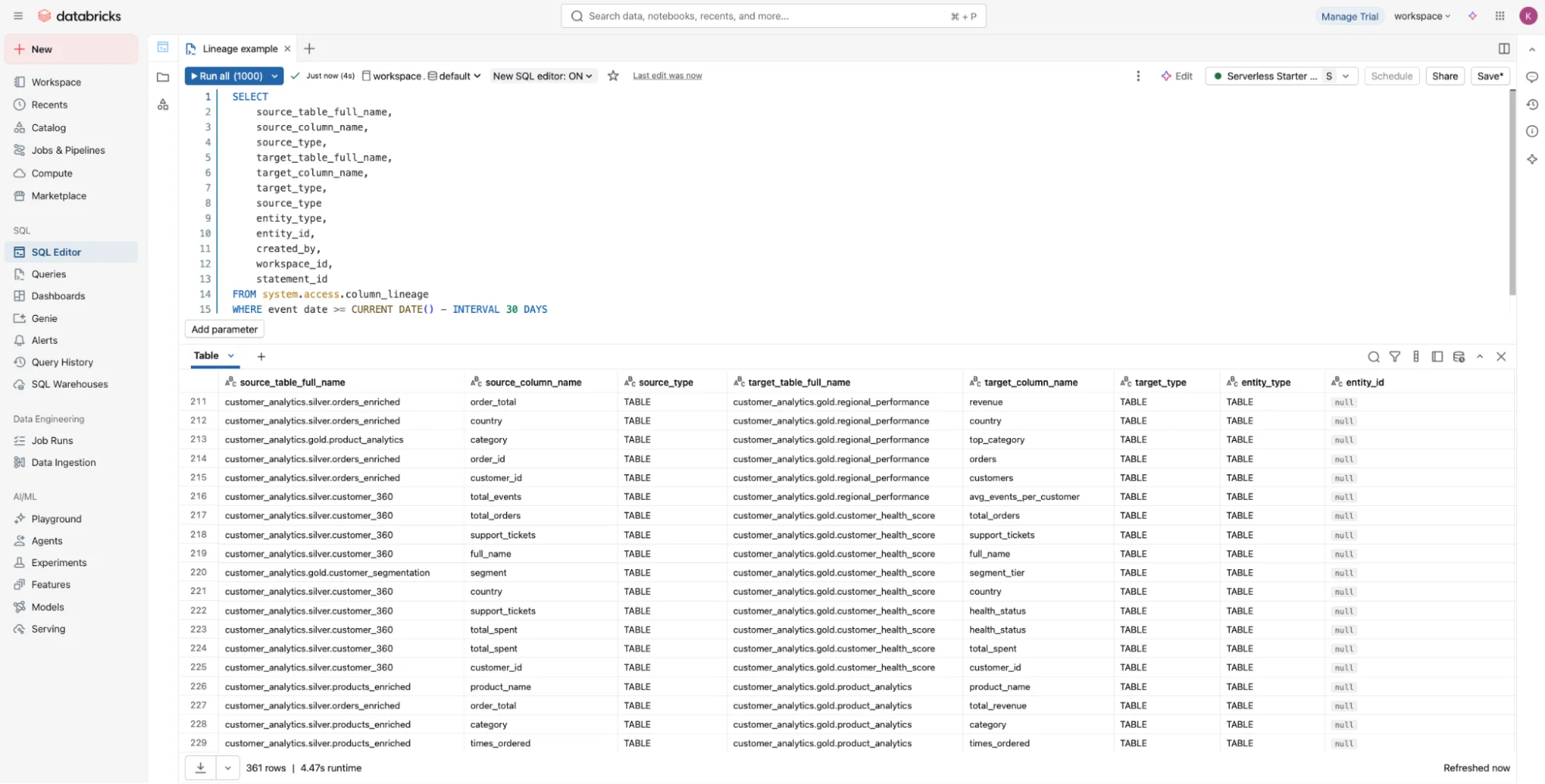 How to track lineage for Databricks jobs using SQL queries 