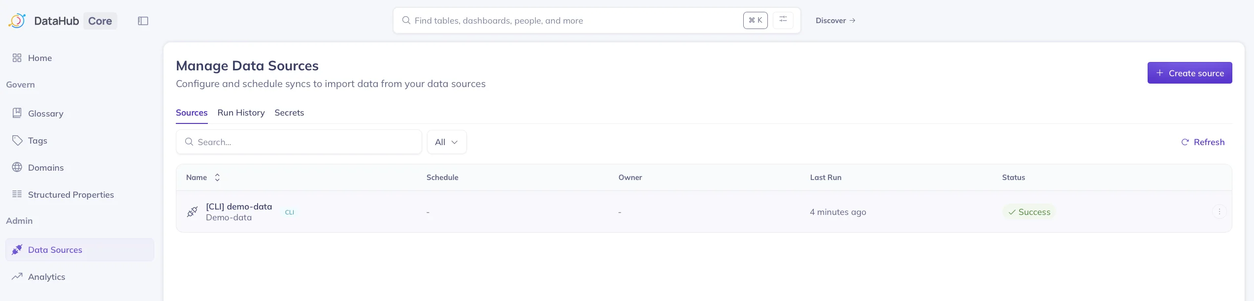 Managing data sources in DataHub