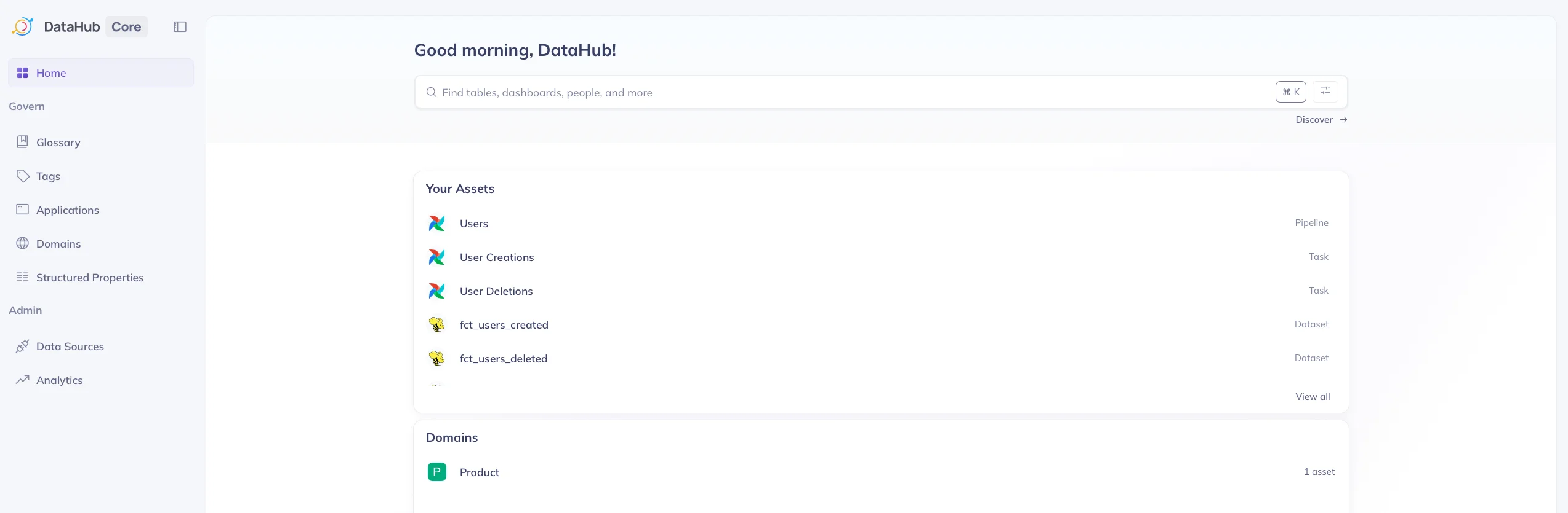 Recently accessed assets listed on DataHub UI