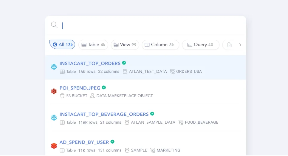 The data catalog interface should act like Google for your data universe. 